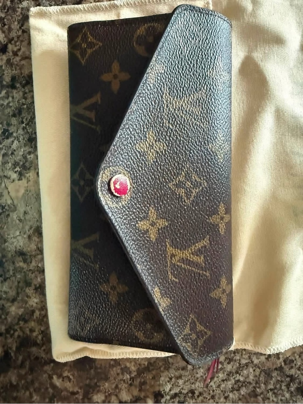 Louis Vuitton Monogram Envelope Wallet in Brown with Red Snap
